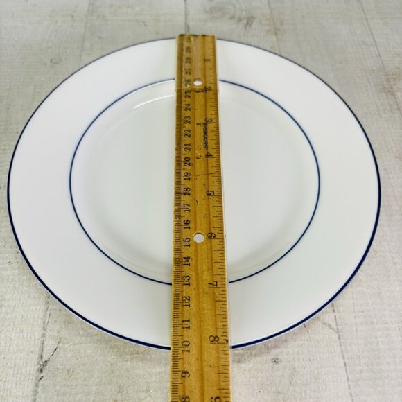 Crate & Barrel CBL141 BLUE LINE White Porcelain Blue Verge 8" Salad Plates Set 4 - Picture 11 of 16